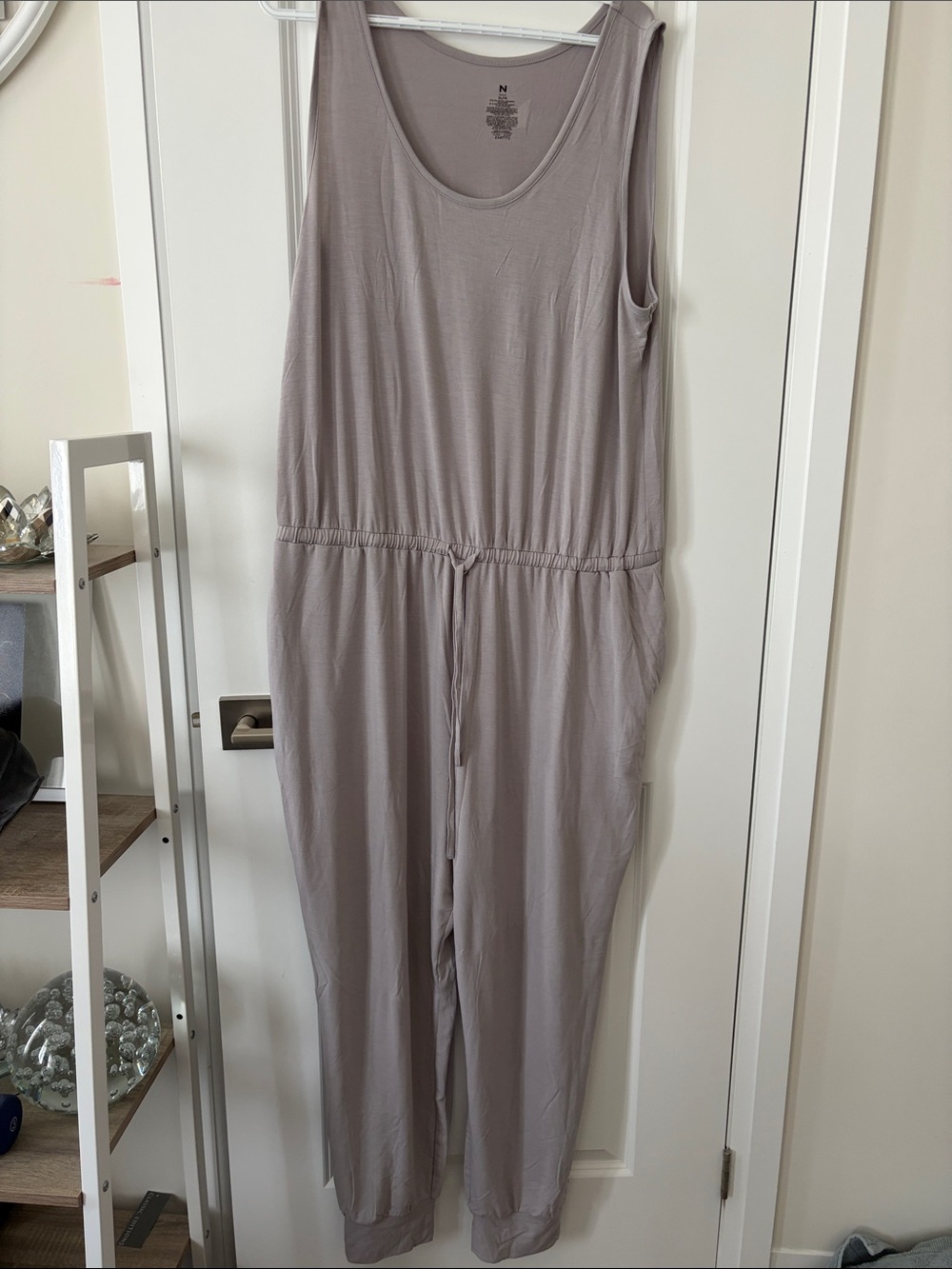 Light Taupe Sleeveless Drawstring Jumpsuit